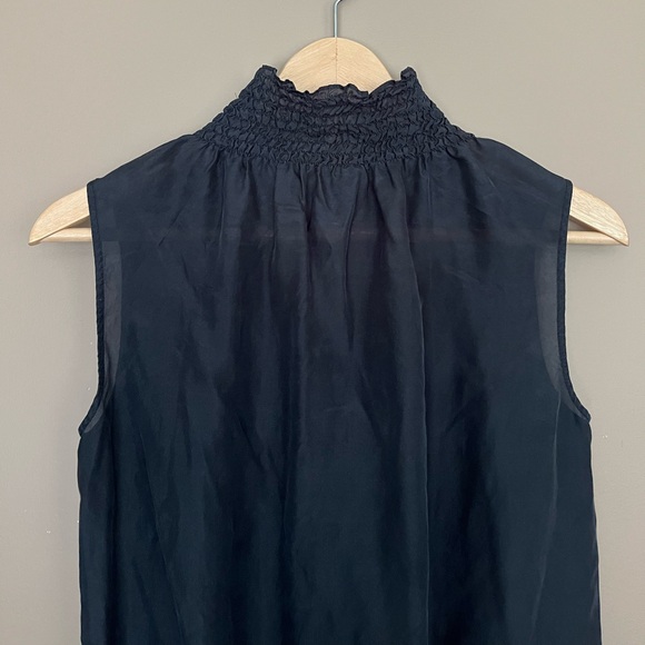 {Lafayette 148} High Neck Sleeveless Silk Blouse in Black - Womens XS - Picture 5 of 9